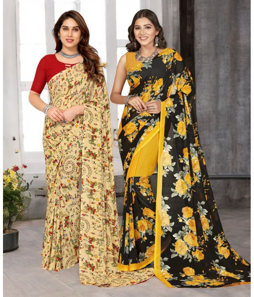     			TTH Georgette Printed Saree With Blouse Piece ( Multicolor , Pack of 2 )