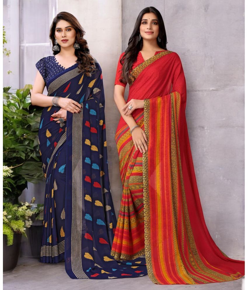     			TTH Georgette Printed Saree With Blouse Piece ( Multicolor , Pack of 2 )