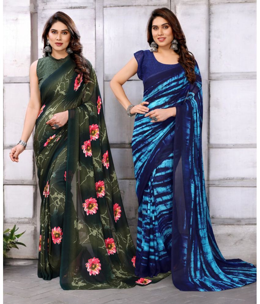     			TTH Georgette Printed Saree With Blouse Piece ( Multicolor , Pack of 2 )