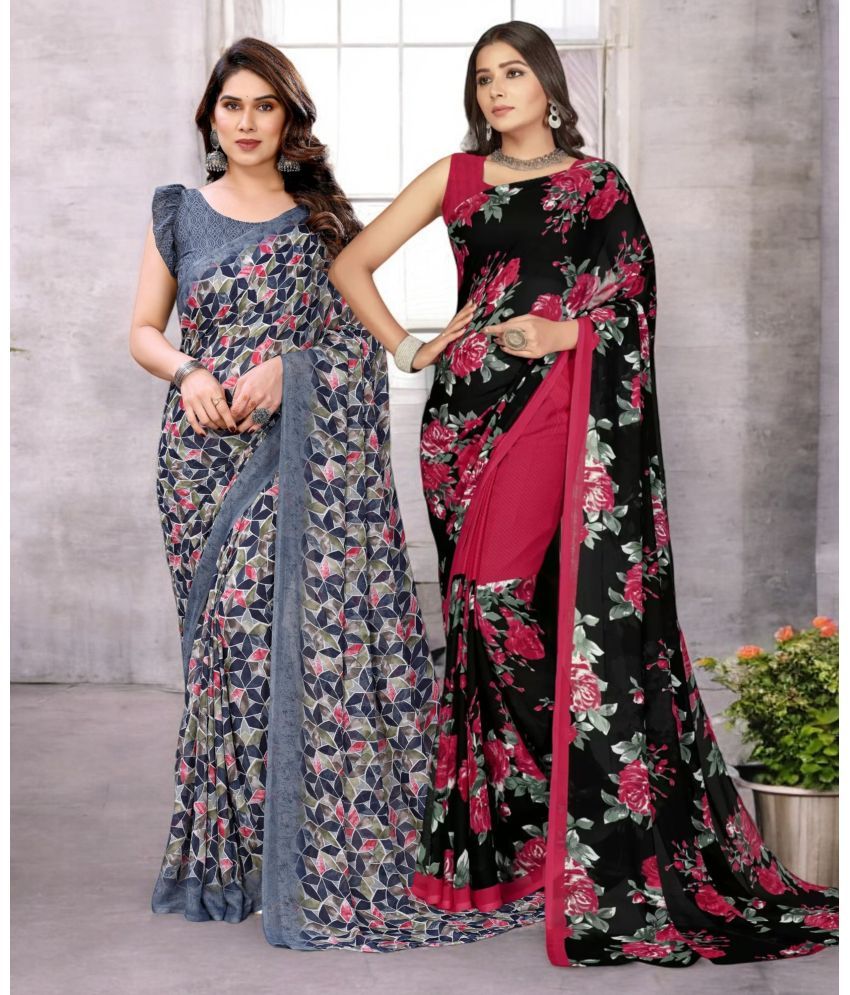     			TTH Georgette Printed Saree With Blouse Piece ( Multicolor , Pack of 2 )