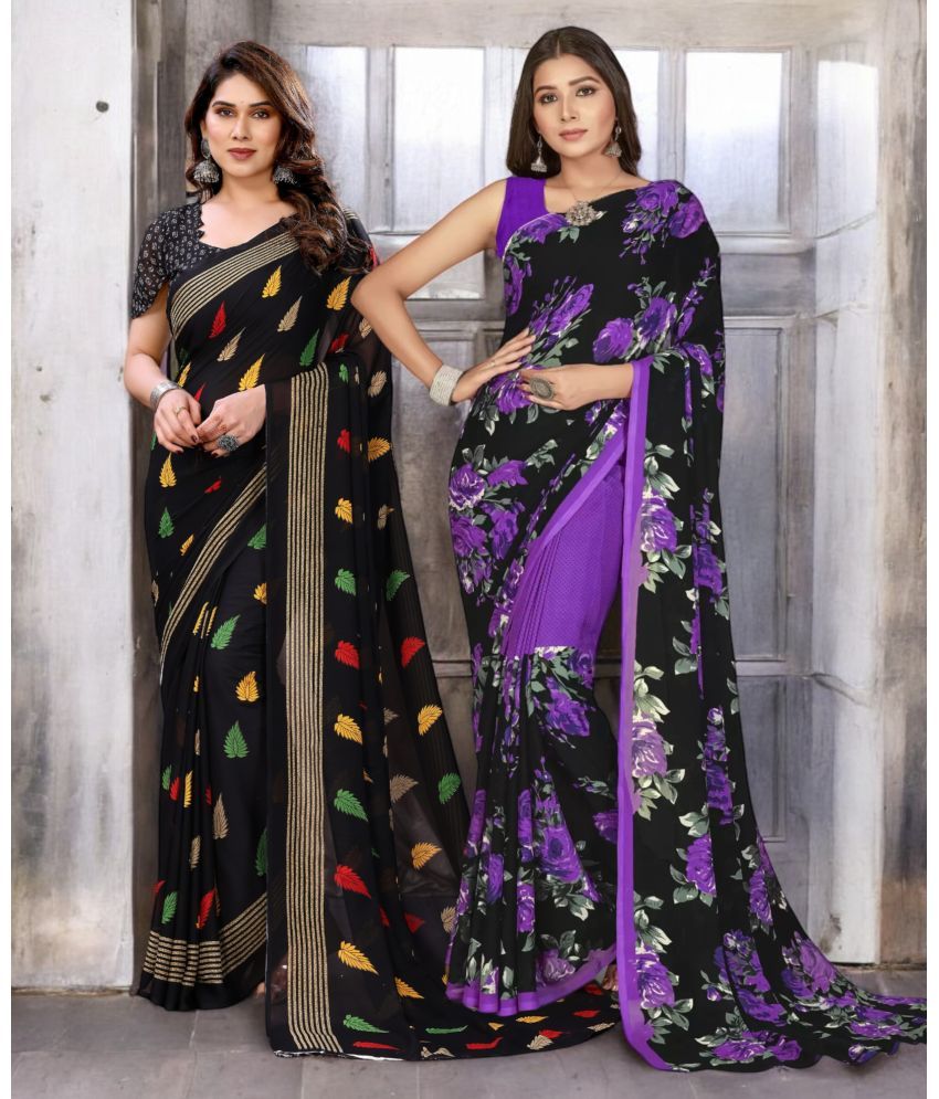     			TTH Georgette Printed Saree With Blouse Piece ( Multicolor , Pack of 2 )