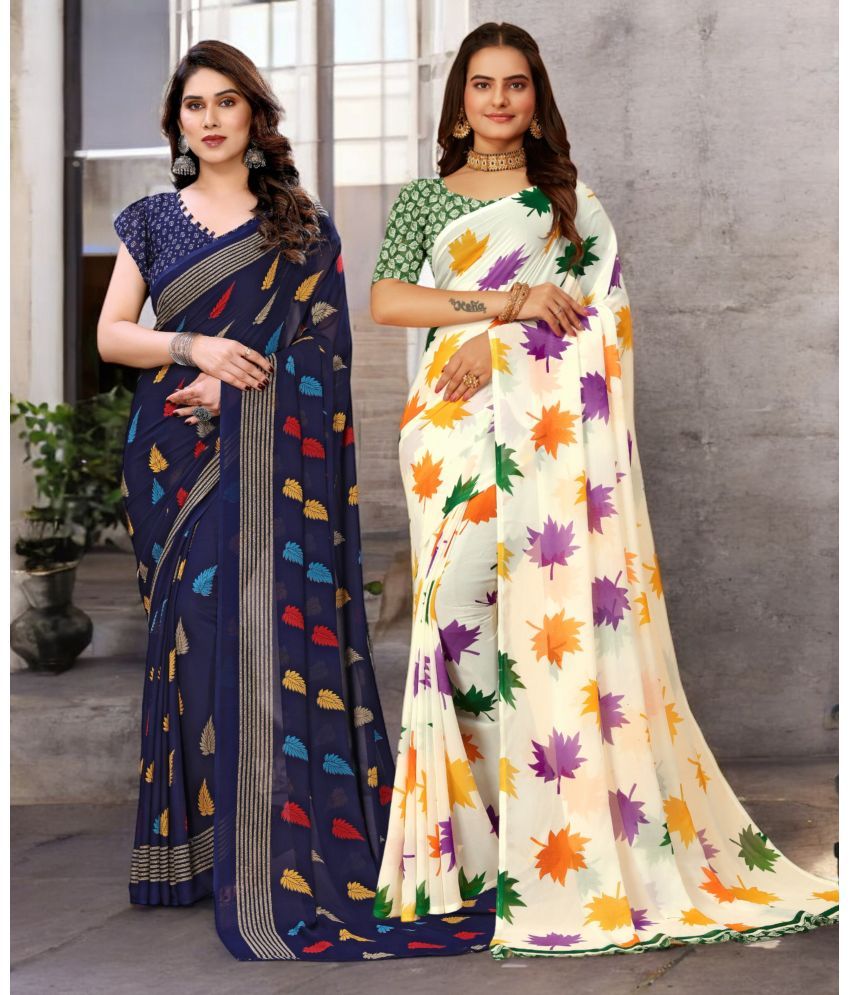     			TTH Georgette Printed Saree With Blouse Piece ( Multicolor , Pack of 2 )