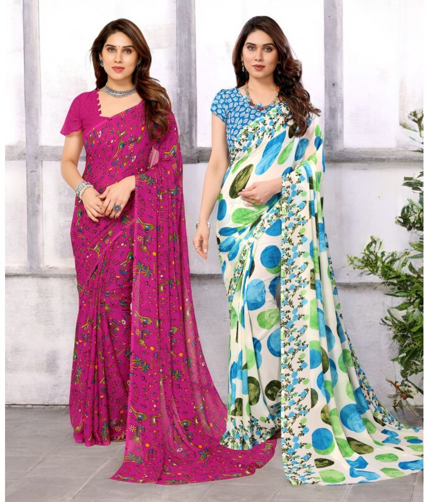     			TTH Georgette Printed Saree With Blouse Piece ( Multicolor , Pack of 2 )