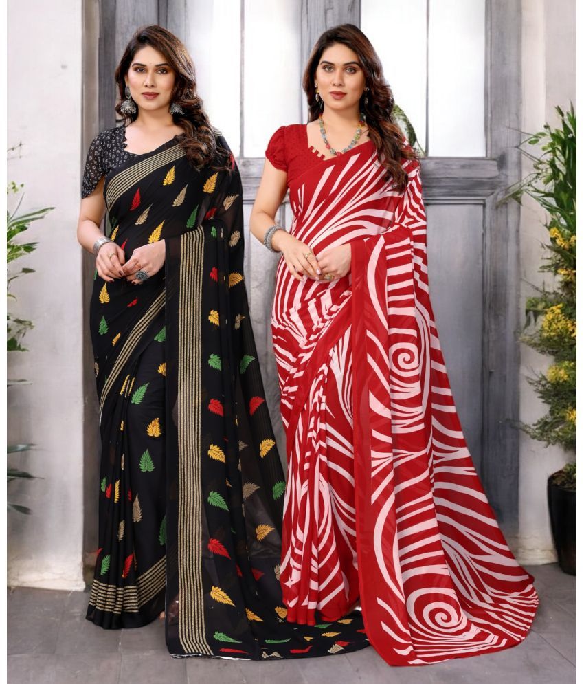     			TTH Georgette Printed Saree With Blouse Piece ( Multicolor , Pack of 2 )