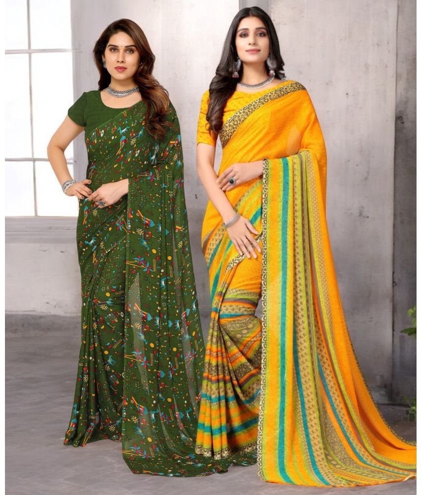     			TTH Georgette Printed Saree With Blouse Piece ( Multicolor , Pack of 2 )