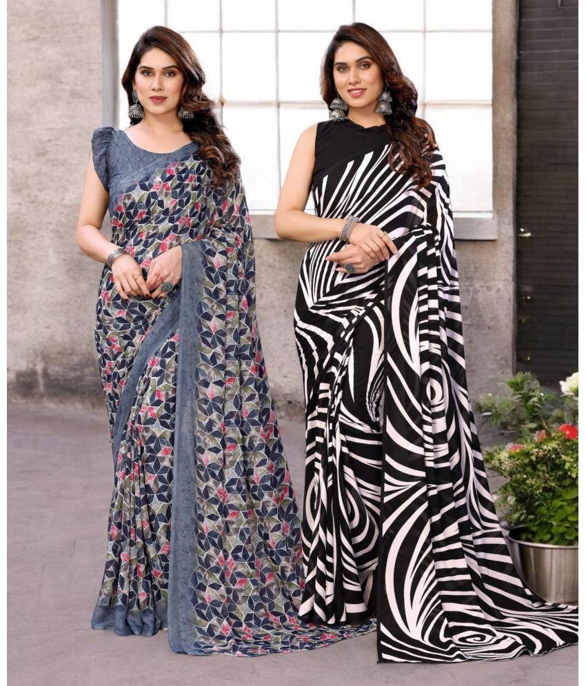     			TTH Georgette Printed Saree With Blouse Piece ( Multicolor , Pack of 2 )