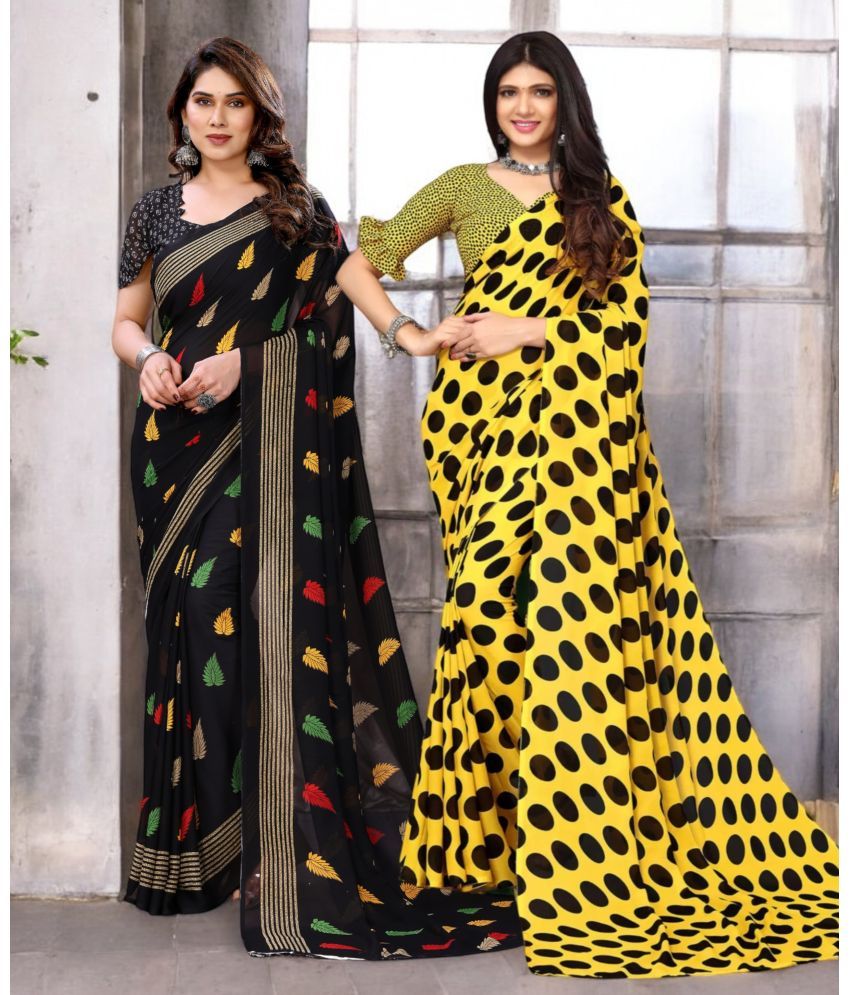     			TTH Georgette Printed Saree With Blouse Piece ( Multicolor , Pack of 2 )