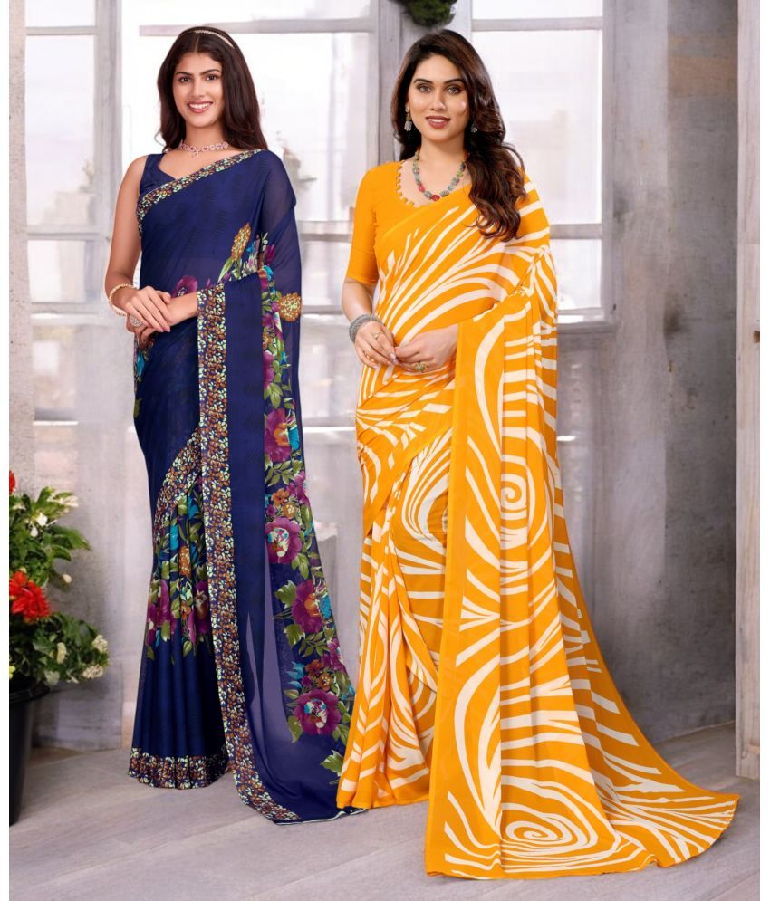     			TTH Georgette Printed Saree With Blouse Piece ( Multicolor , Pack of 2 )