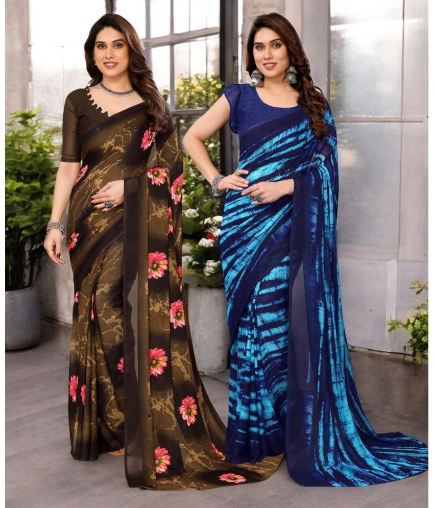     			TTH Georgette Printed Saree With Blouse Piece ( Multicolor , Pack of 2 )