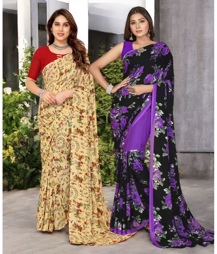     			TTH Georgette Printed Saree With Blouse Piece ( Multicolor , Pack of 2 )