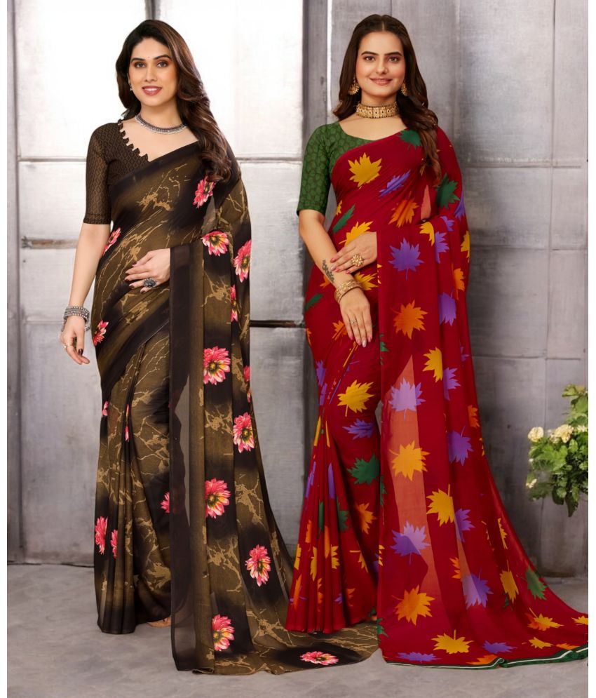     			TTH Georgette Printed Saree With Blouse Piece ( Multicolor , Pack of 2 )