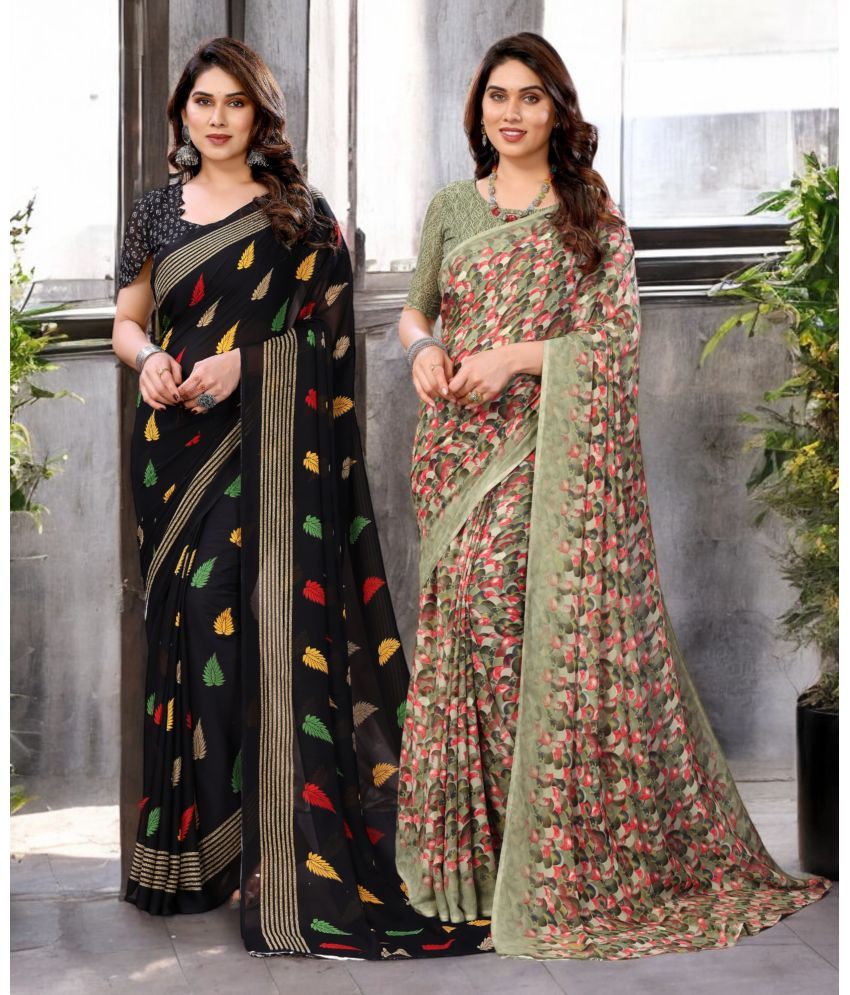     			TTH Georgette Printed Saree With Blouse Piece ( Multicolor , Pack of 2 )