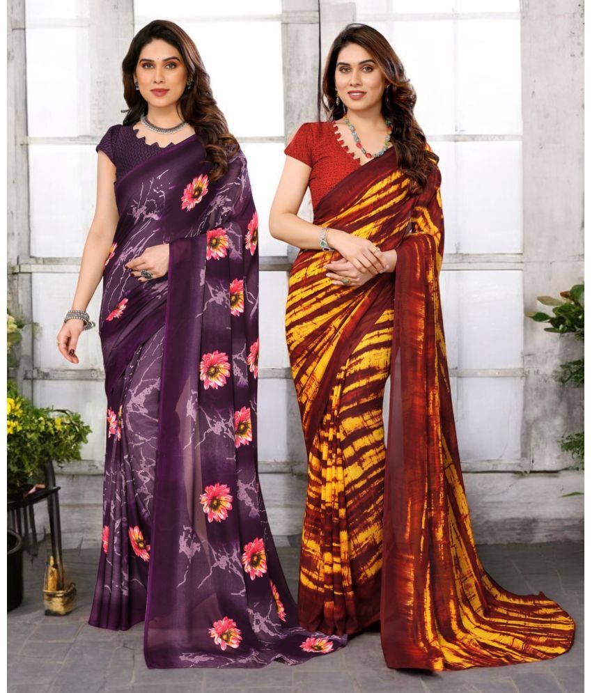     			TTH Georgette Printed Saree With Blouse Piece ( Multicolor , Pack of 2 )