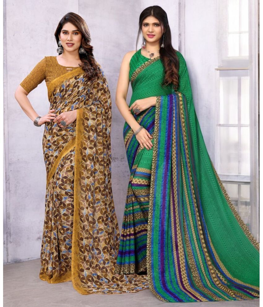     			TTH Georgette Printed Saree With Blouse Piece ( Multicolor , Pack of 2 )