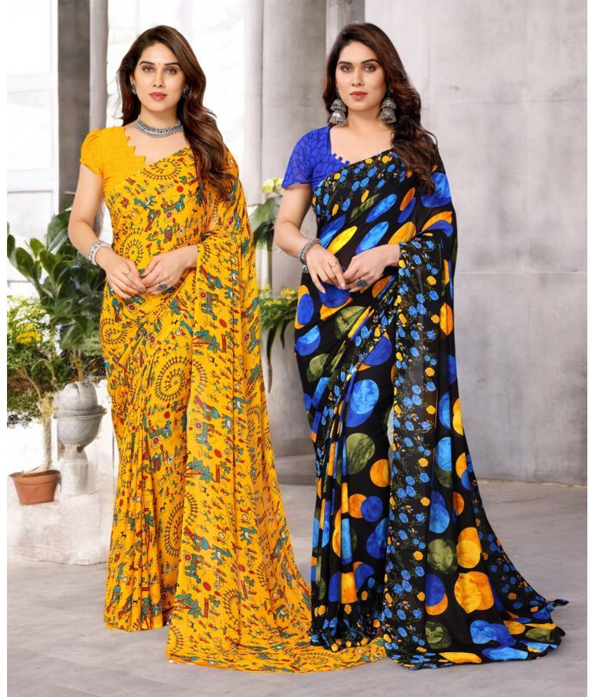     			TTH Georgette Printed Saree With Blouse Piece ( Multicolor , Pack of 2 )