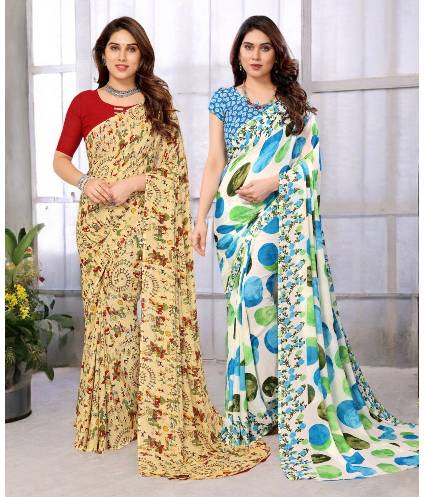     			TTH Georgette Printed Saree With Blouse Piece ( Multicolor , Pack of 2 )