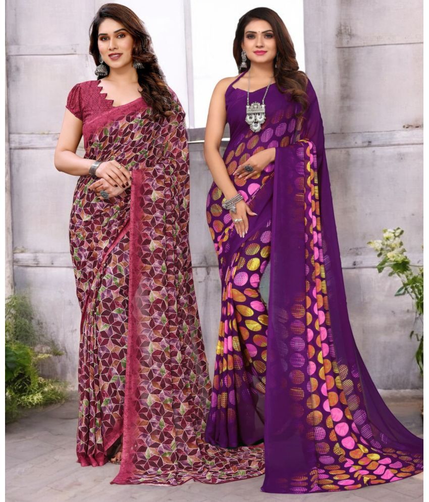     			TTH Georgette Printed Saree With Blouse Piece ( Multicolor , Pack of 2 )