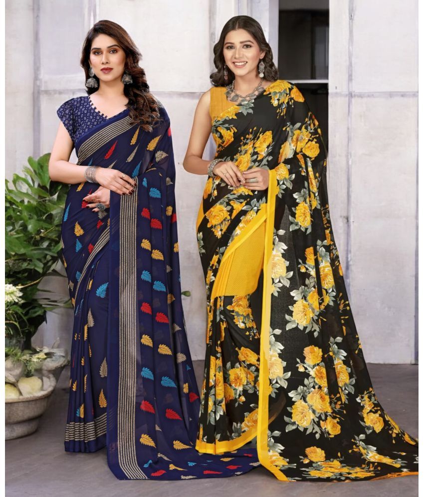     			TTH Georgette Printed Saree With Blouse Piece ( Multicolor , Pack of 2 )