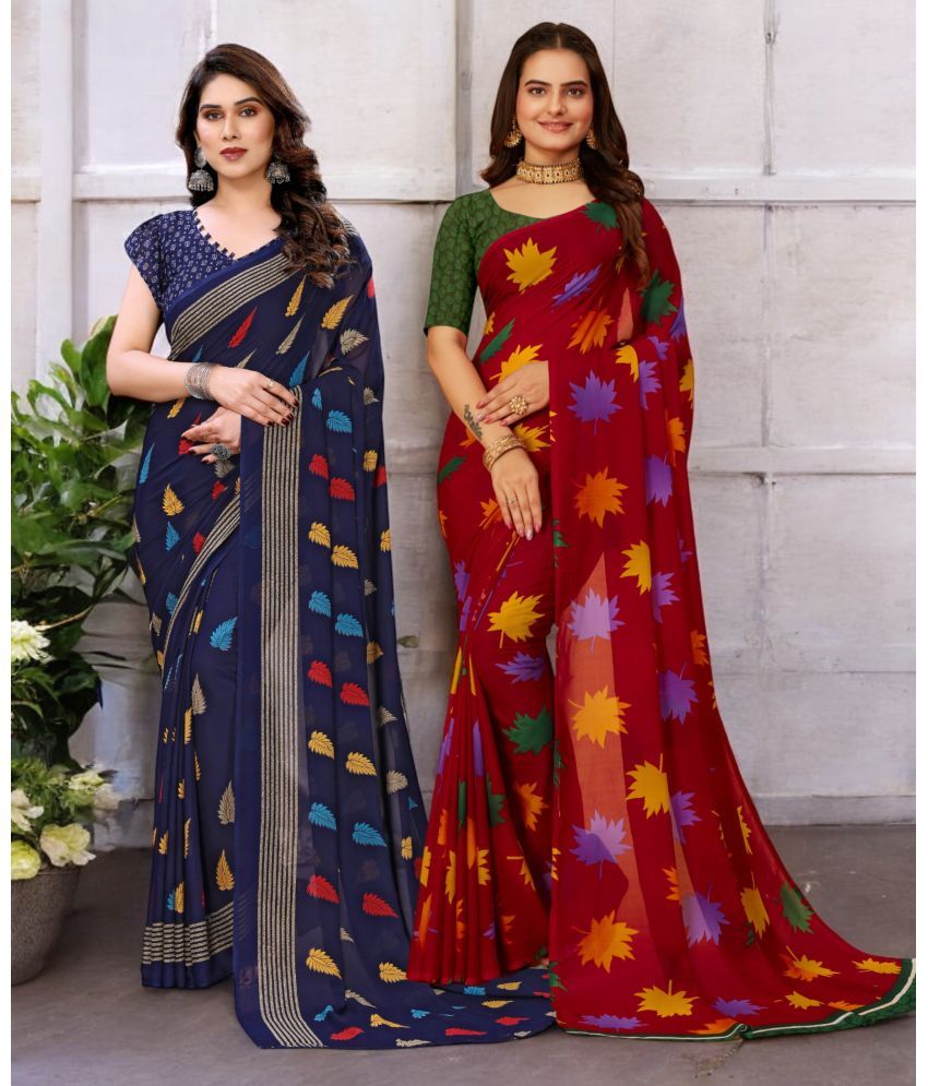     			TTH Georgette Printed Saree With Blouse Piece ( Multicolor , Pack of 2 )