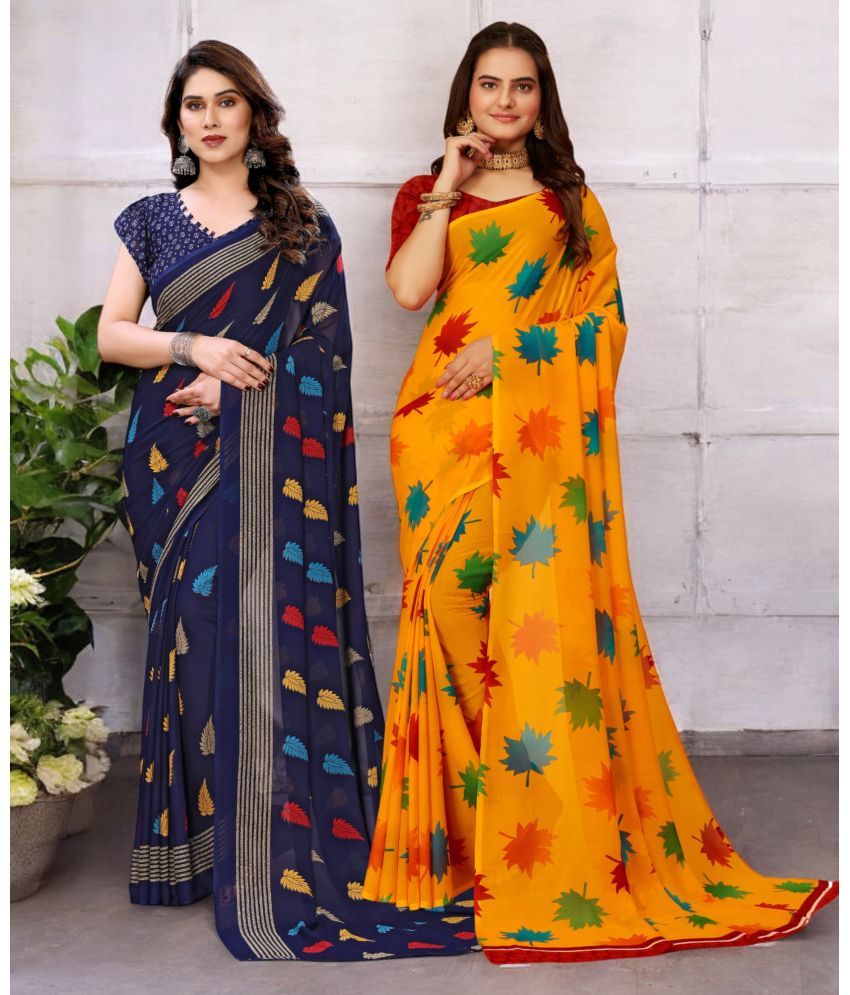     			TTH Georgette Printed Saree With Blouse Piece ( Multicolor , Pack of 2 )