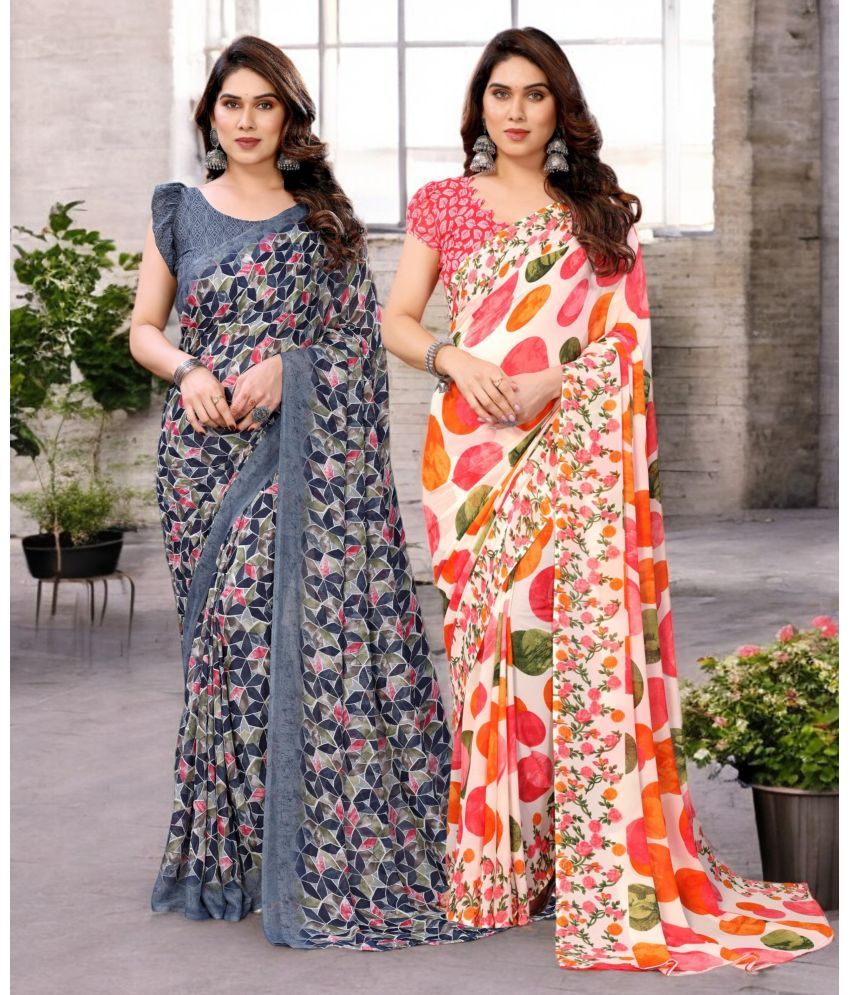     			TTH Georgette Printed Saree With Blouse Piece ( Multicolor , Pack of 2 )