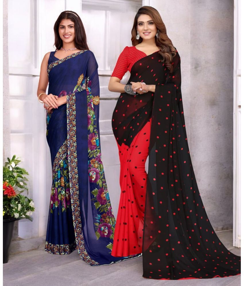     			TTH Georgette Printed Saree With Blouse Piece ( Multicolor , Pack of 2 )