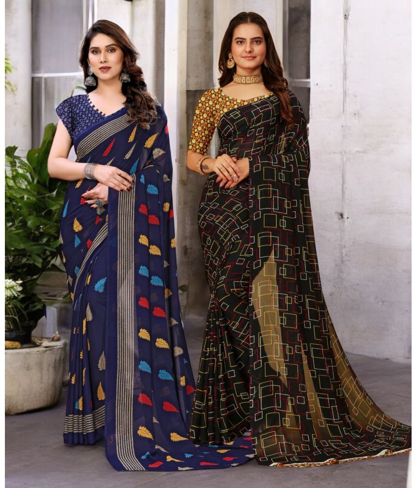     			TTH Georgette Printed Saree With Blouse Piece ( Multicolor , Pack of 2 )