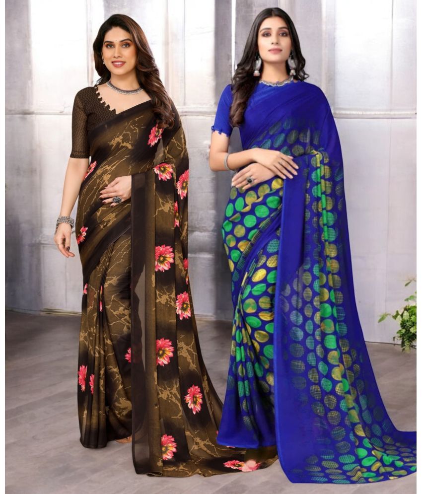     			TTH Georgette Printed Saree With Blouse Piece ( Multicolor , Pack of 2 )