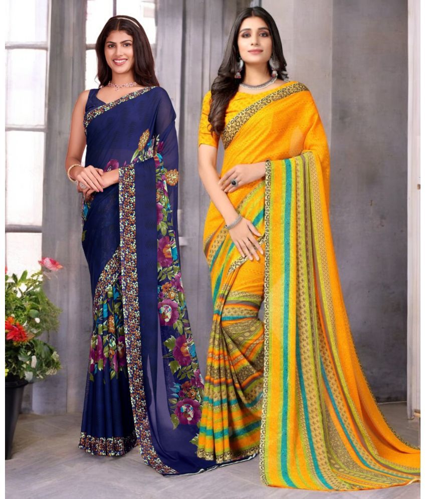     			TTH Georgette Printed Saree With Blouse Piece ( Multicolor , Pack of 2 )