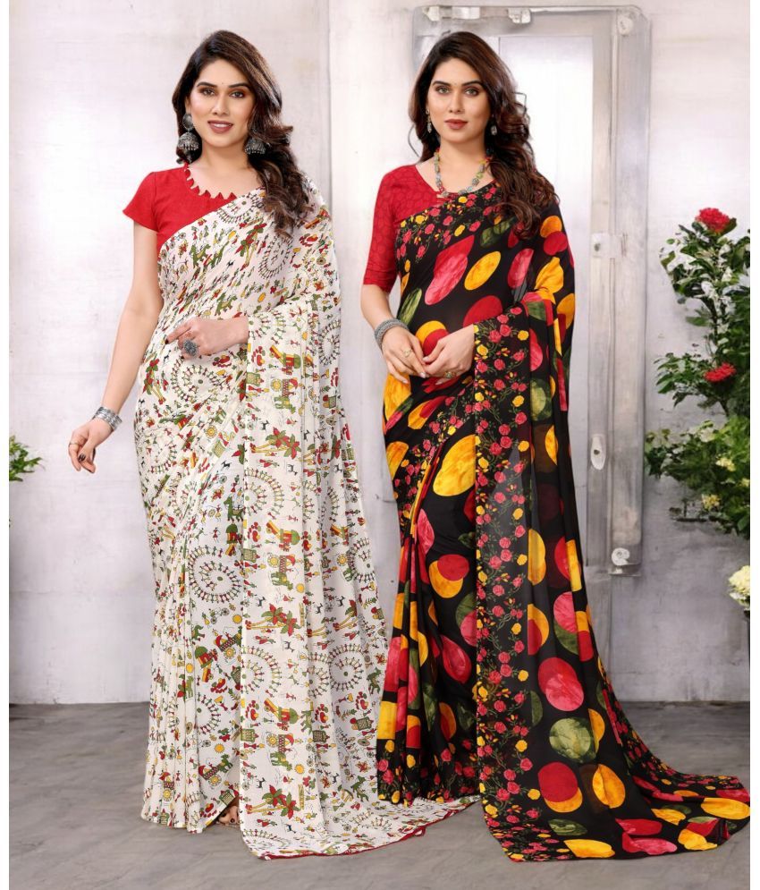     			TTH Georgette Printed Saree With Blouse Piece ( Multicolor , Pack of 2 )