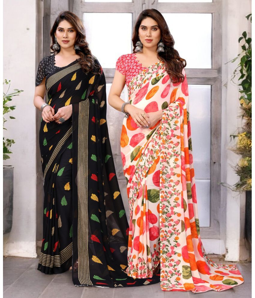     			TTH Georgette Printed Saree With Blouse Piece ( Multicolor , Pack of 2 )