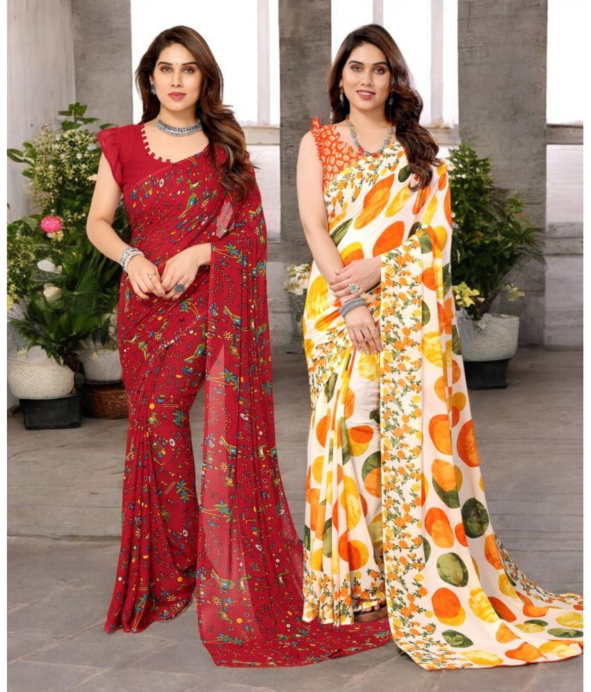     			TTH Georgette Printed Saree With Blouse Piece ( Multicolor , Pack of 2 )