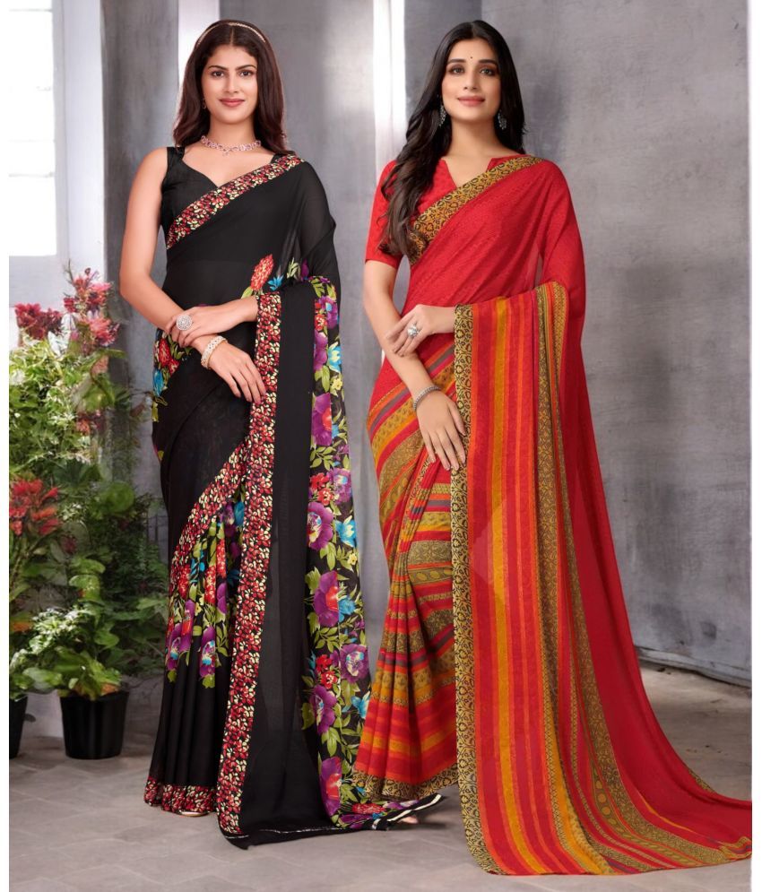     			TTH Georgette Printed Saree With Blouse Piece ( Multicolor , Pack of 2 )