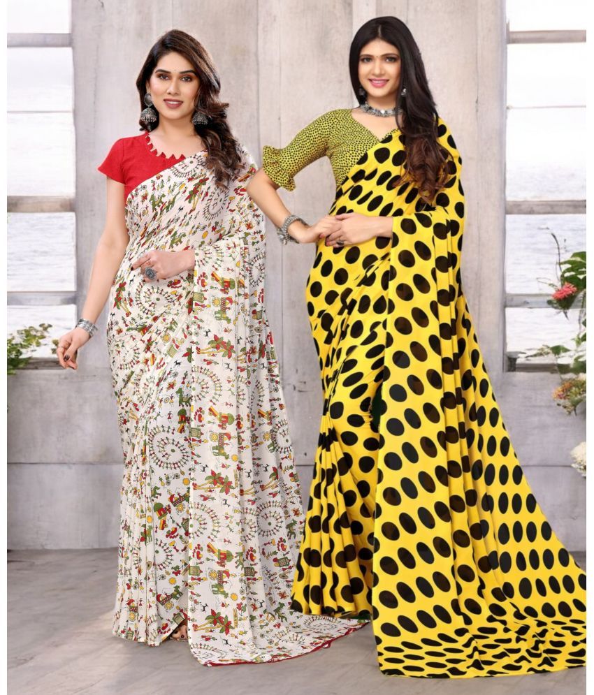     			TTH Georgette Printed Saree With Blouse Piece ( Multicolor , Pack of 2 )