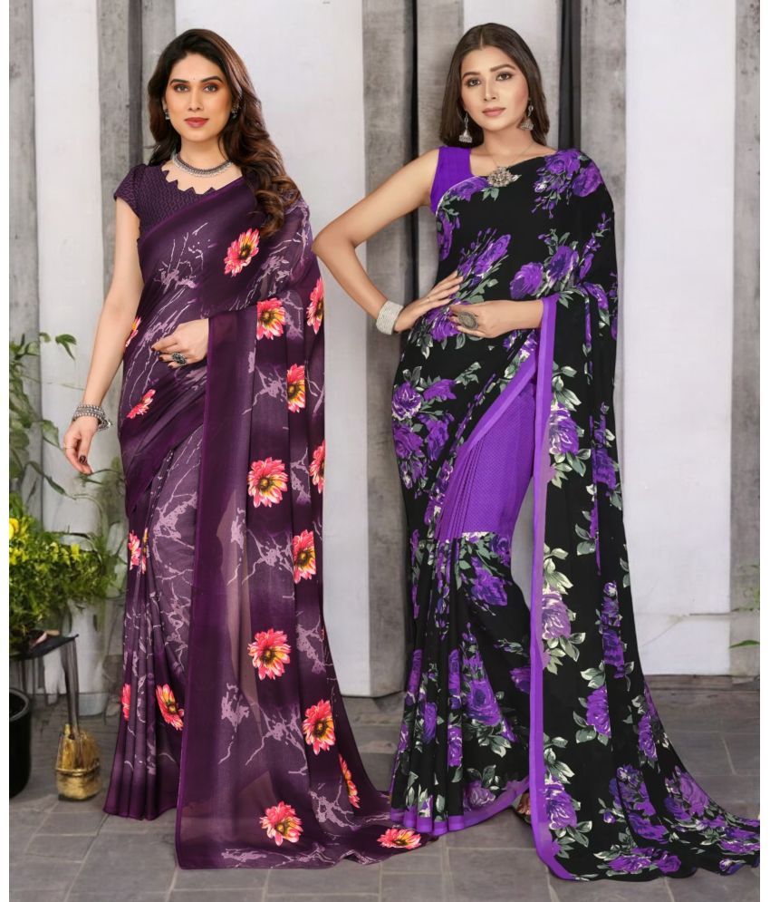     			TTH Georgette Printed Saree With Blouse Piece ( Multicolor , Pack of 2 )