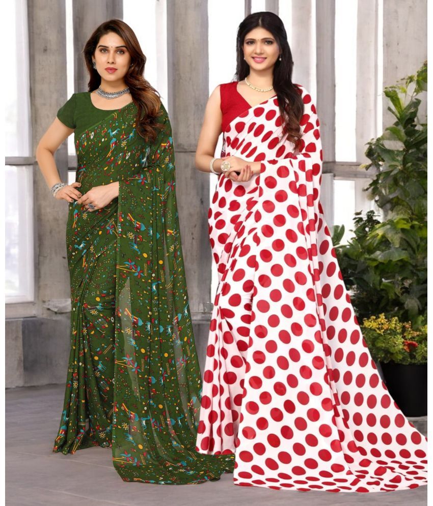     			TTH Georgette Printed Saree With Blouse Piece ( Multicolor , Pack of 2 )