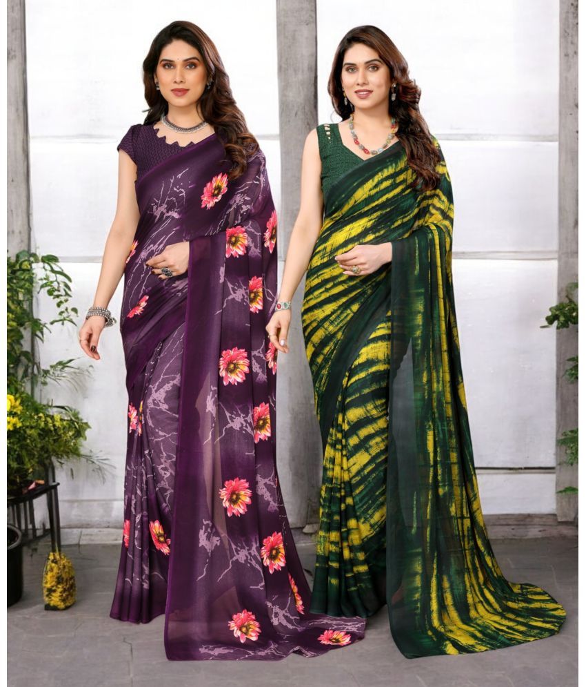     			TTH Georgette Printed Saree With Blouse Piece ( Multicolor , Pack of 2 )