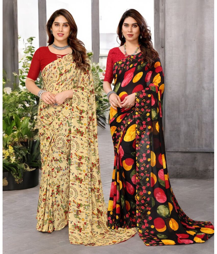     			TTH Georgette Printed Saree With Blouse Piece ( Multicolor , Pack of 2 )