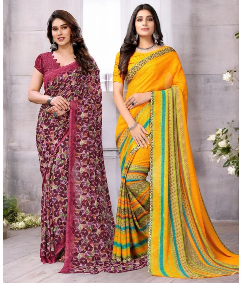     			TTH Georgette Printed Saree With Blouse Piece ( Multicolor , Pack of 2 )