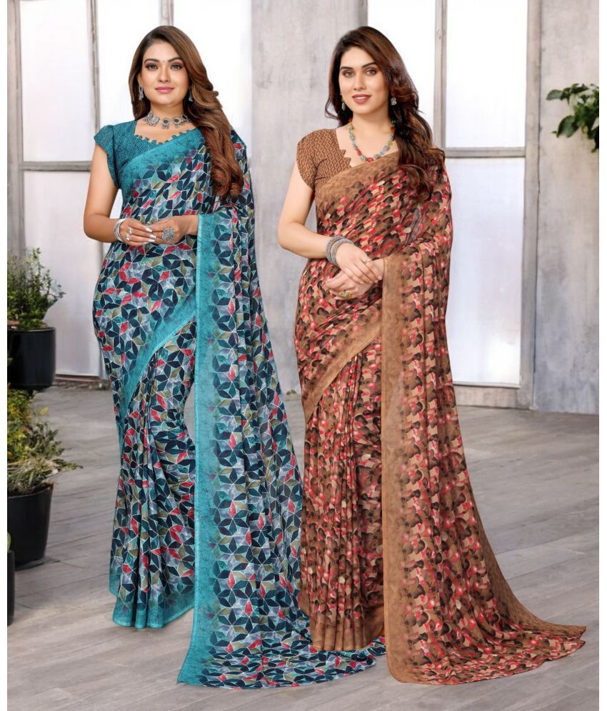     			TTH Georgette Printed Saree With Blouse Piece ( Multicolor , Pack of 2 )