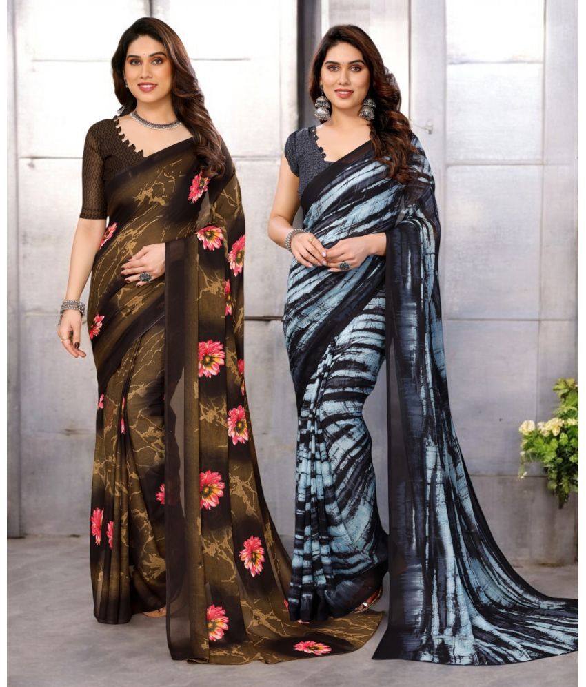     			TTH Georgette Printed Saree With Blouse Piece ( Multicolor , Pack of 2 )