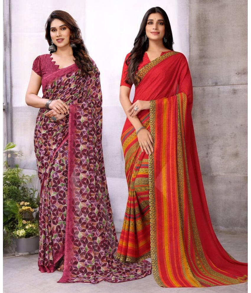     			TTH Georgette Printed Saree With Blouse Piece ( Multicolor , Pack of 2 )