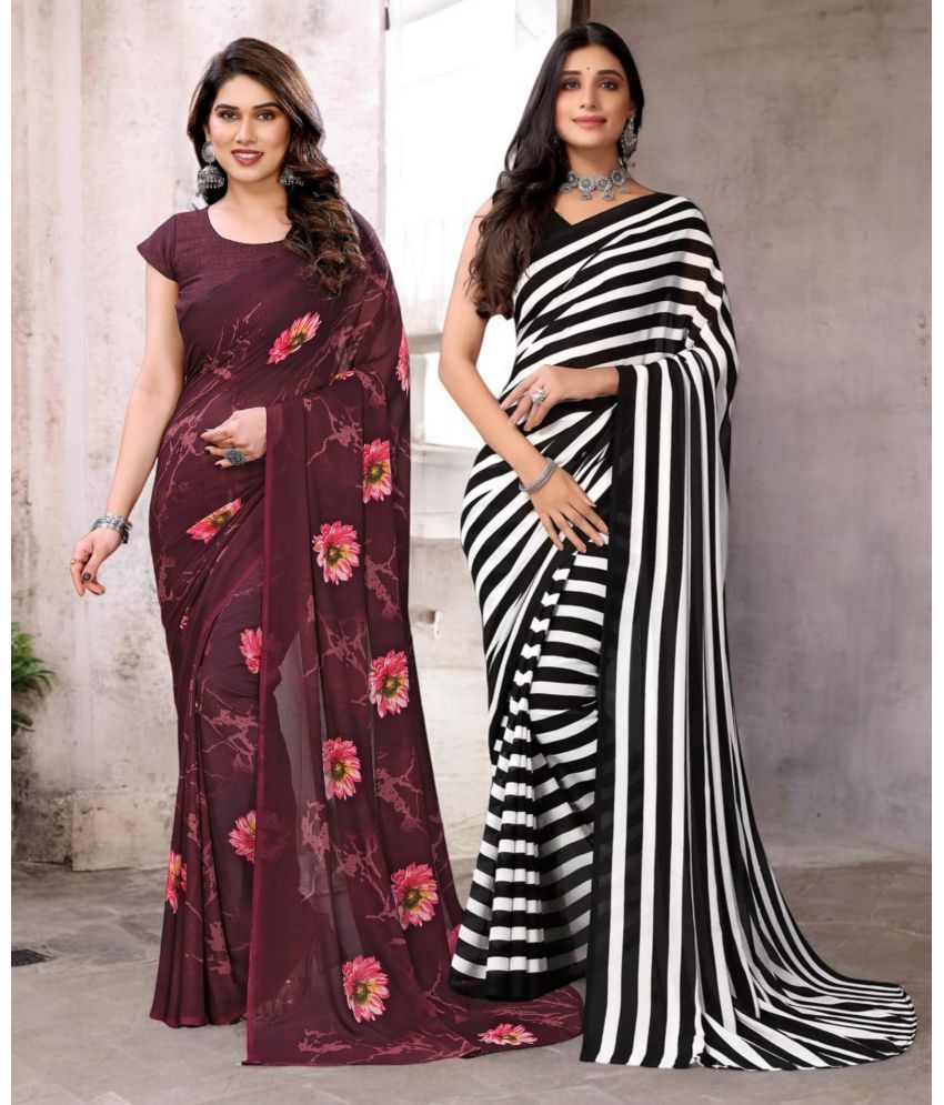     			TTH Georgette Printed Saree With Blouse Piece ( Multicolor , Pack of 2 )