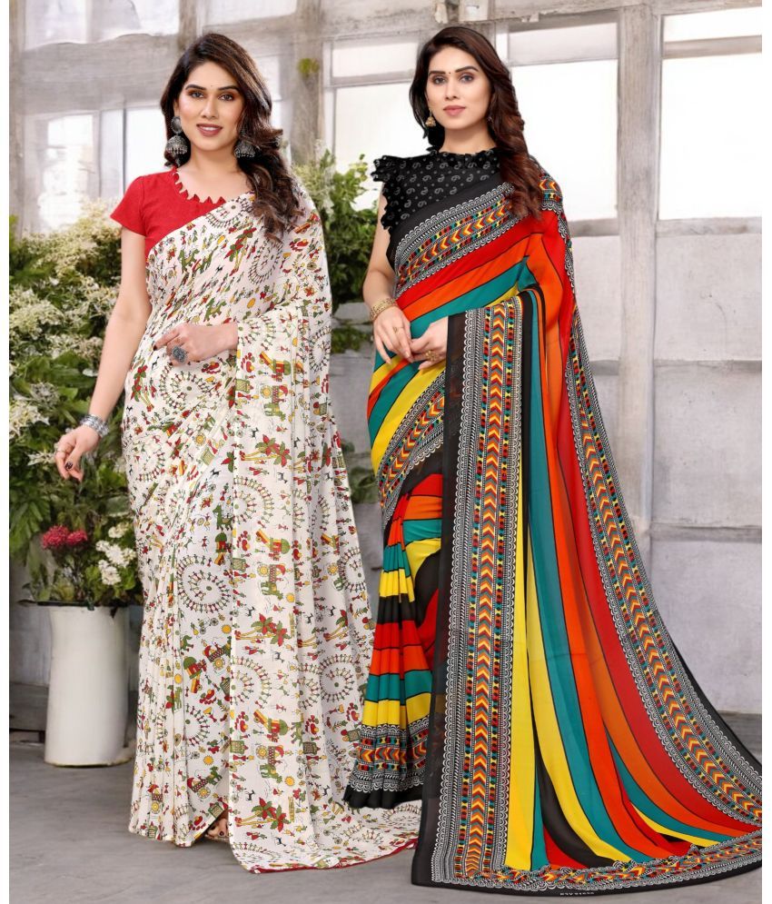     			TTH Georgette Printed Saree With Blouse Piece ( Multicolor , Pack of 2 )