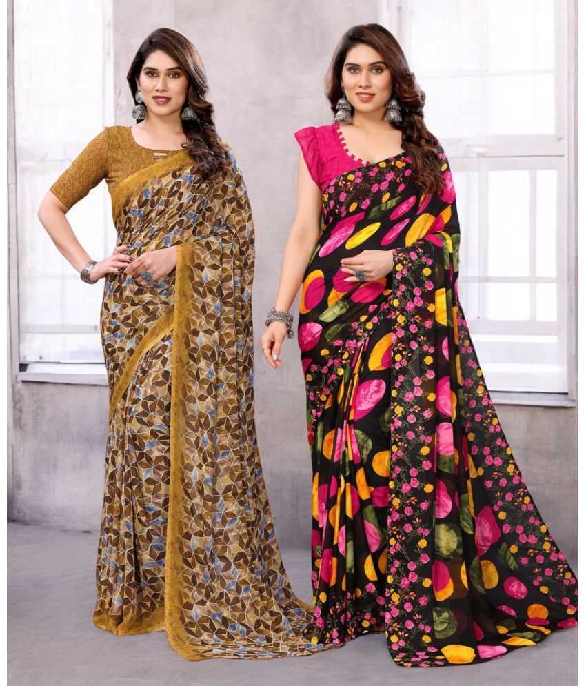     			TTH Georgette Printed Saree With Blouse Piece ( Multicolor , Pack of 2 )