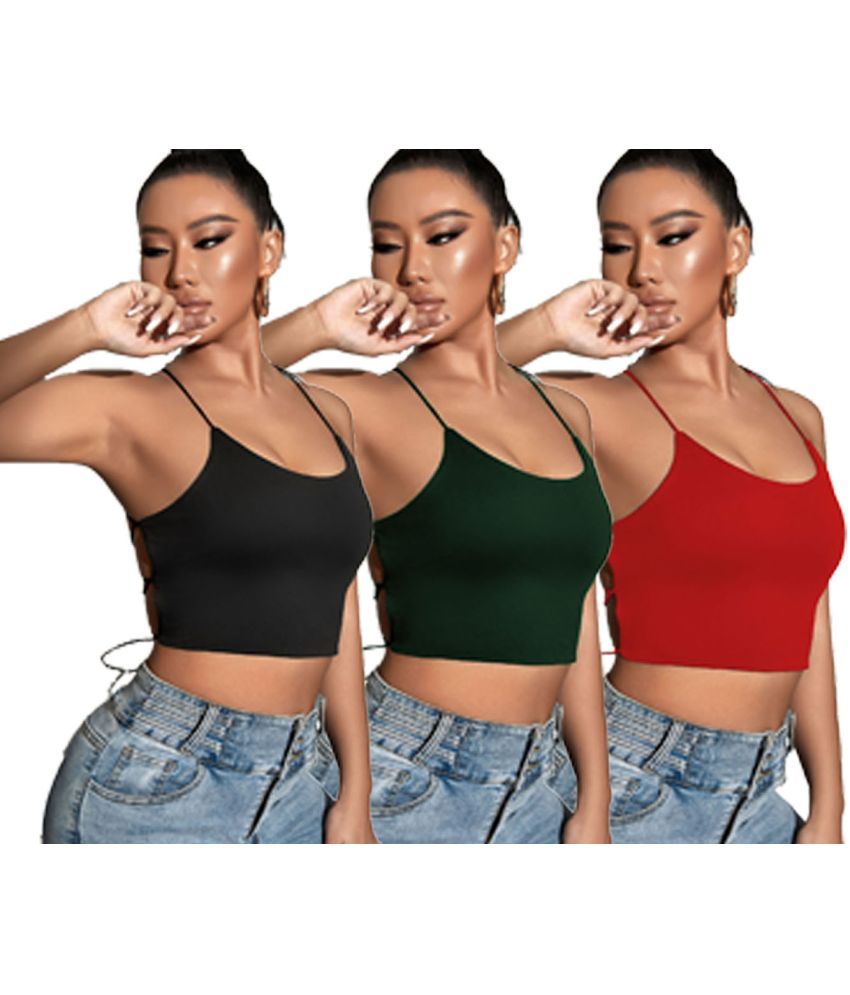     			Traquila Black Lycra Women's Crop Top ( Pack of 3 )