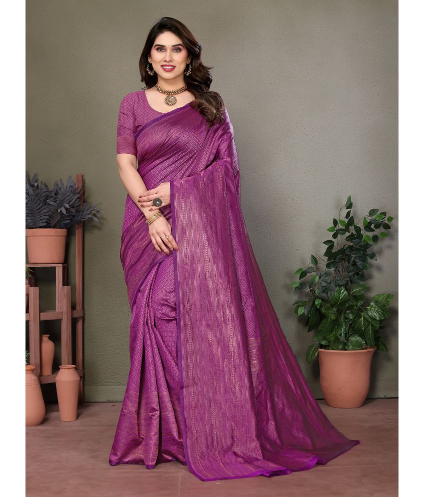     			VEDANT VASTRAM Art Silk Self Design Saree With Blouse Piece ( Purple , Pack of 1 )