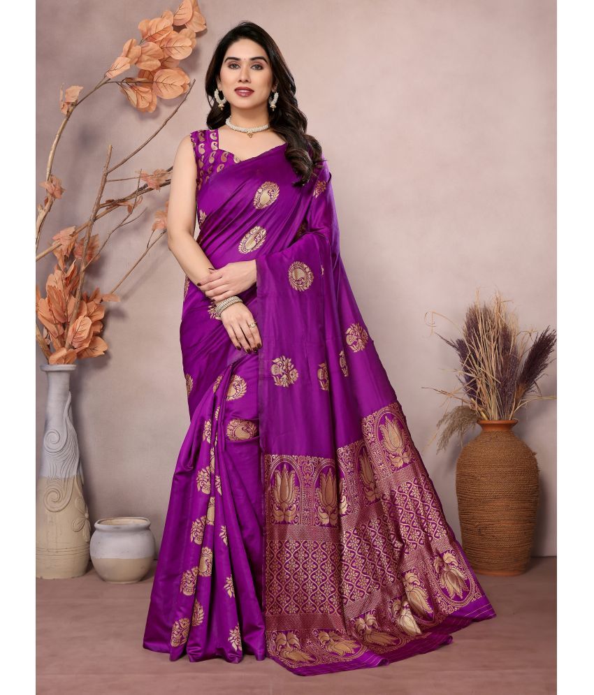     			VEDANT VASTRAM Art Silk Self Design Saree With Blouse Piece ( Purple , Pack of 1 )