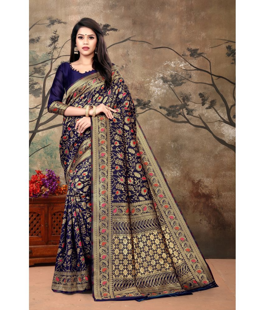     			VEDANT VASTRAM Art Silk Self Design Saree With Blouse Piece ( Navy Blue , Pack of 1 )