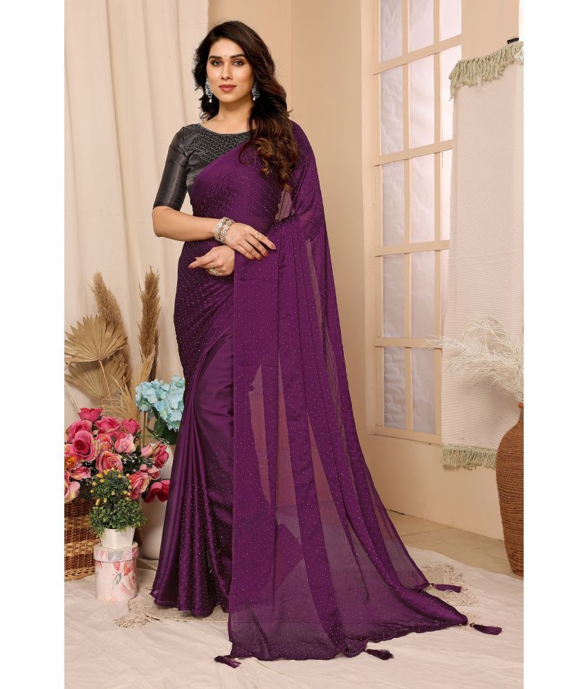     			VEDANT VASTRAM Chiffon Self Design Saree With Blouse Piece ( Purple , Pack of 1 )